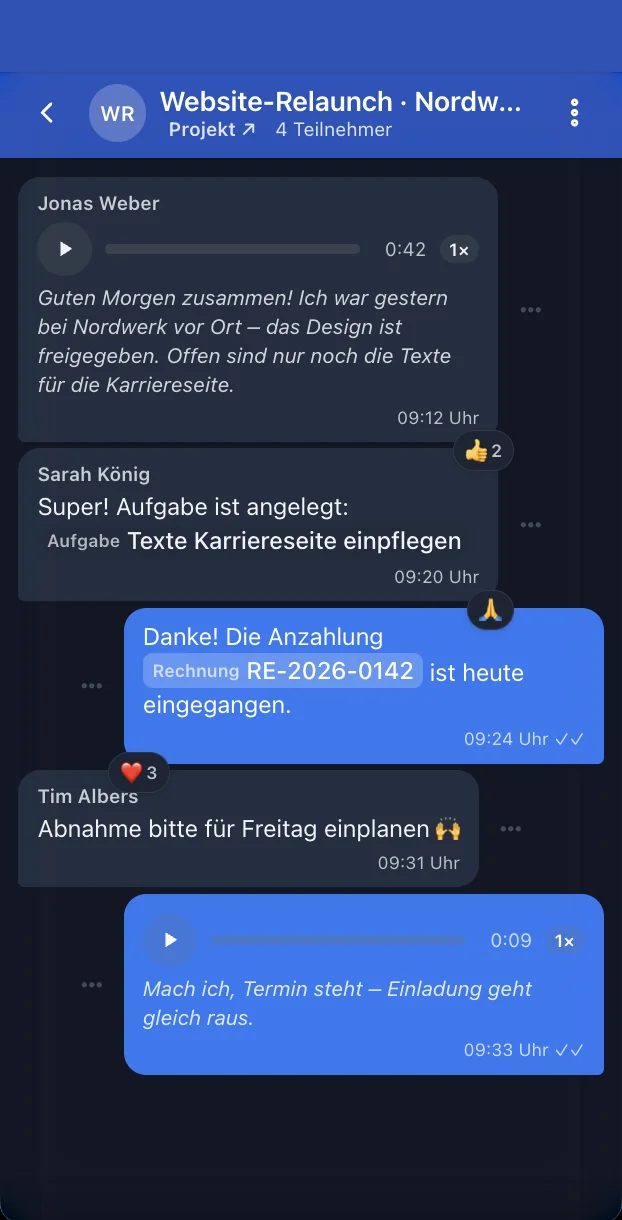 Team-Messenger & Webmail in der App