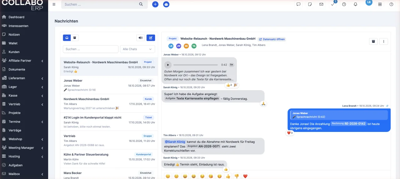 Team-Messenger & Webmail in Collabo ERP