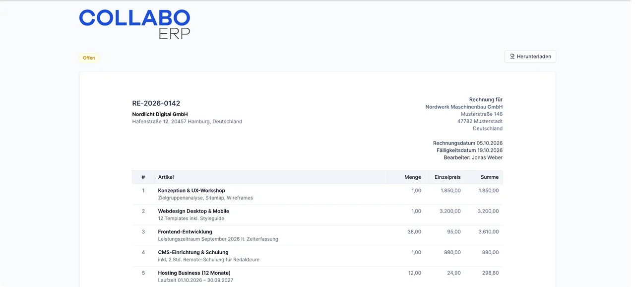 Angebote & Rechnungen in Collabo ERP
